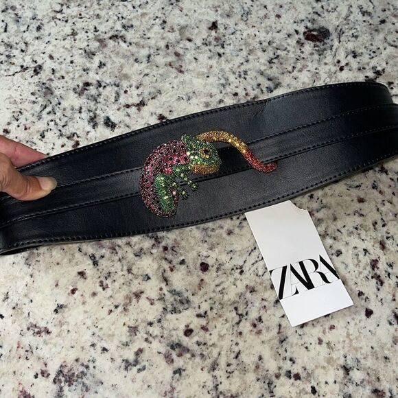Zara CHAMELEON JEWEL BELT NWT Black Adjustable Size 80 (US‎ 30) main image 7